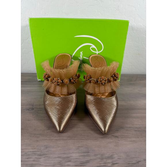 Sam Edelman Hughes Deep Gold Met Slip on Heel Women's Size 8M EU 38.5 NIB - Picture 3 of 8